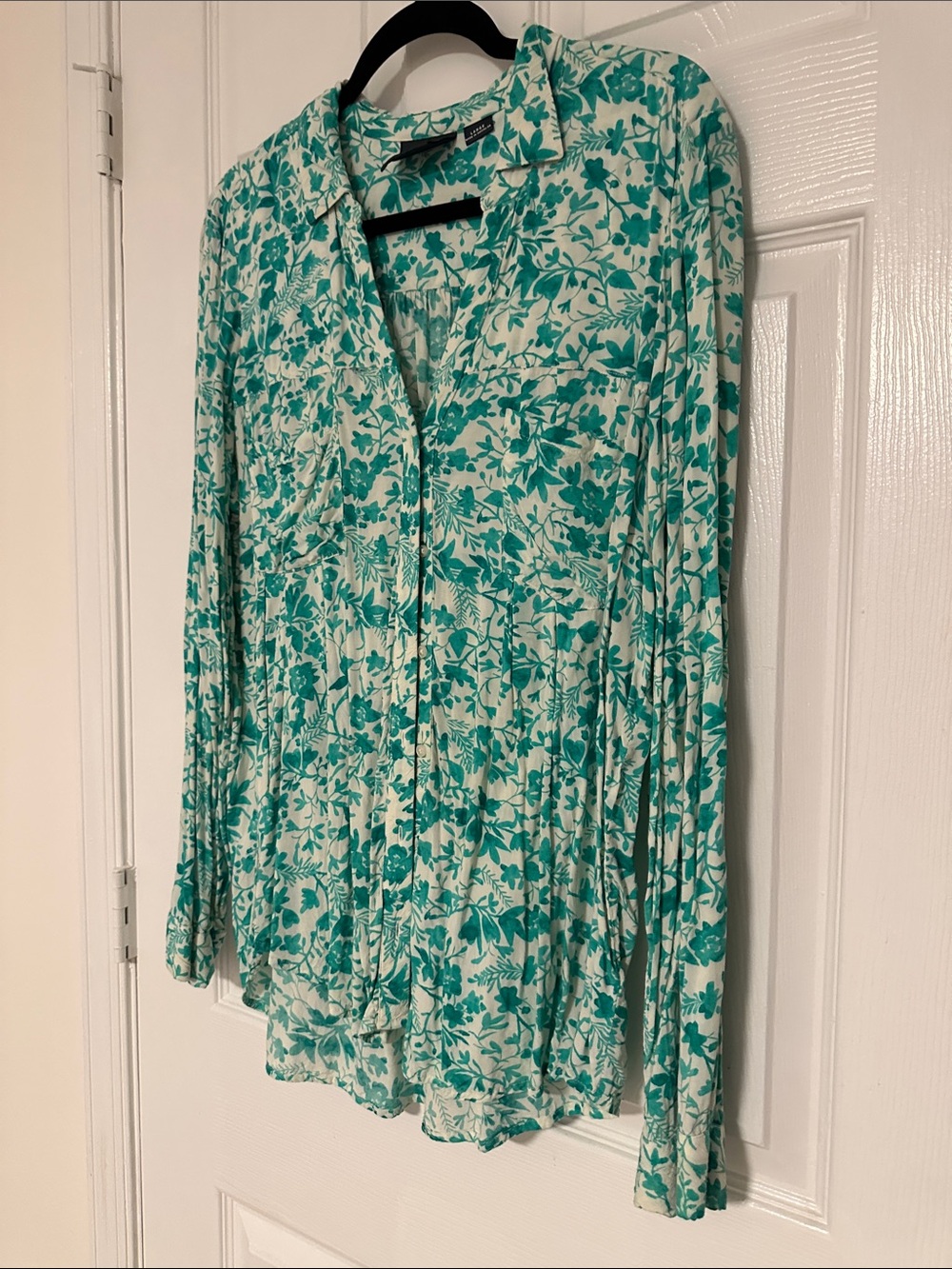 Maeve Green Floral Buttondown, Size Large/L